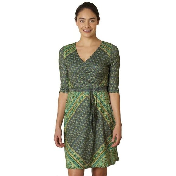 EUC Women's PRANA Belladonna Faux Wrap Stretch Dress Green | Size‎ M - Picture 1 of 8